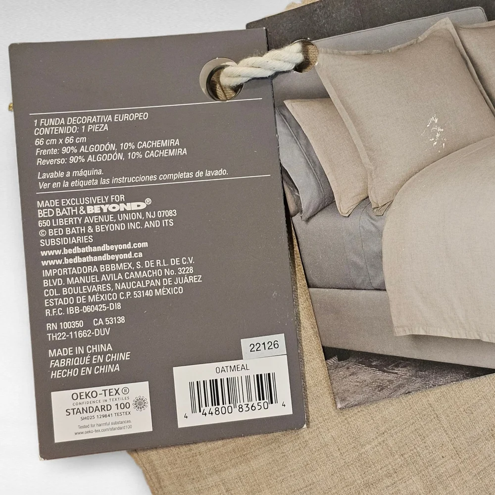 The Threadery Luxe Cotton Cashmere Euro Sham Oatmeal 26